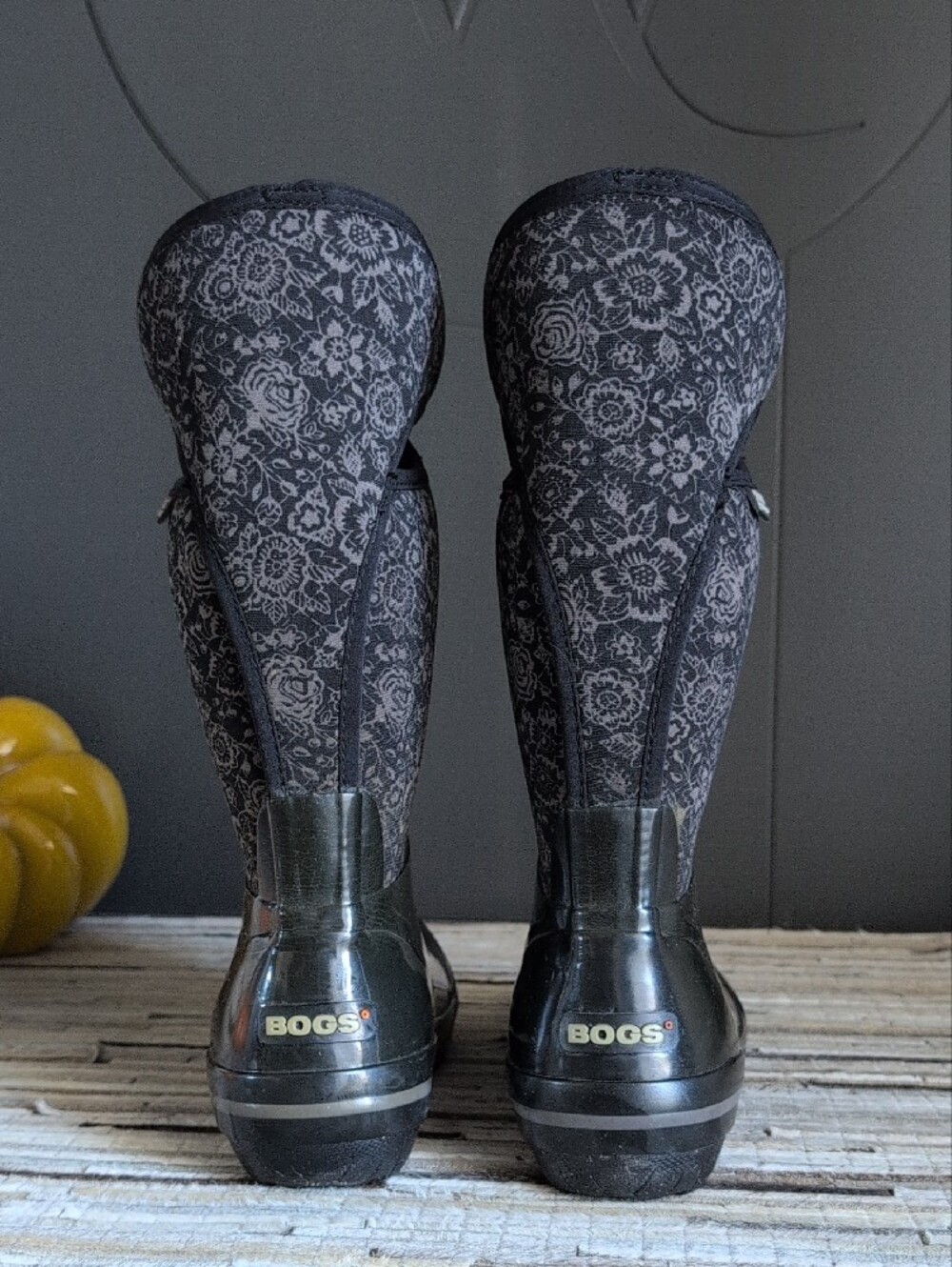 Bogs Women's Black Floral Mid-Calf Waterproof Rain Boots - Picture 2 of 4